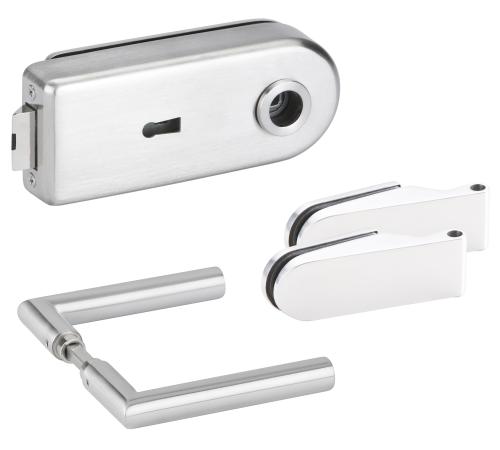 Artikelbild des Artikels “Glastürbeschlagset Serie ONE mit Drücker und Bandpaar Buntbart (BB) incl. 1 Schlüssel BB“