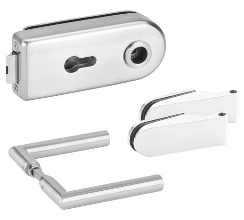 Artikelbild des Artikels “Glastürbeschlagset Serie ONE mit Drücker und Bandpaar für Profilzylinder vorgerichtet (PZ) PZ vorgerichtet“
