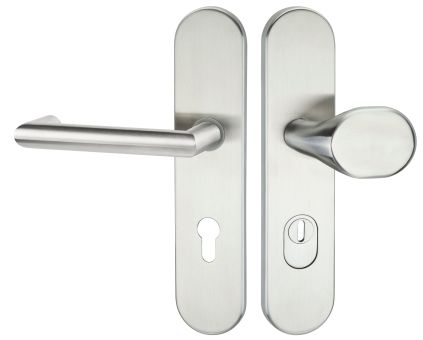 Schutzwechselgarnitur Serie BASIC 08 Edelstahl matt, außen feststehender Knopf /Produkte / Schutzklasse ES1 /
