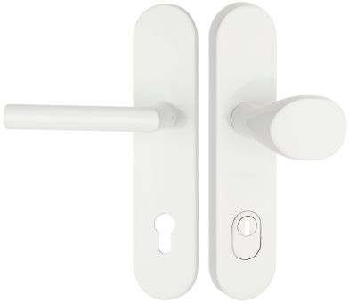 Schutzwechselgarnitur Serie BASIC 02 Aluminium weiß, außen feststehender Knauf /Produkte / Schutzklasse ES1 /