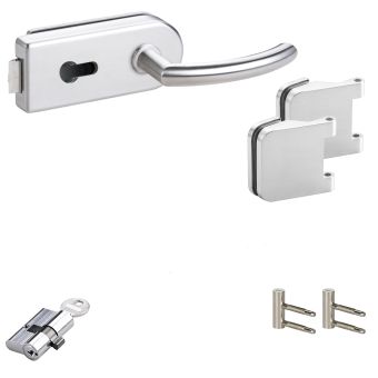 Glastürbeschlagset Serie ONE "ROUND" mit Drücker, Bändern und Rahmenteilen INKLUSIVE Profilzylinder / /