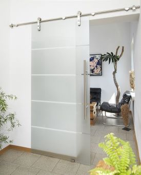 Schiebetürbeschlag Torbole für Glastüren ohne Zarge Edelstahl matt / Schiene 2400 mm