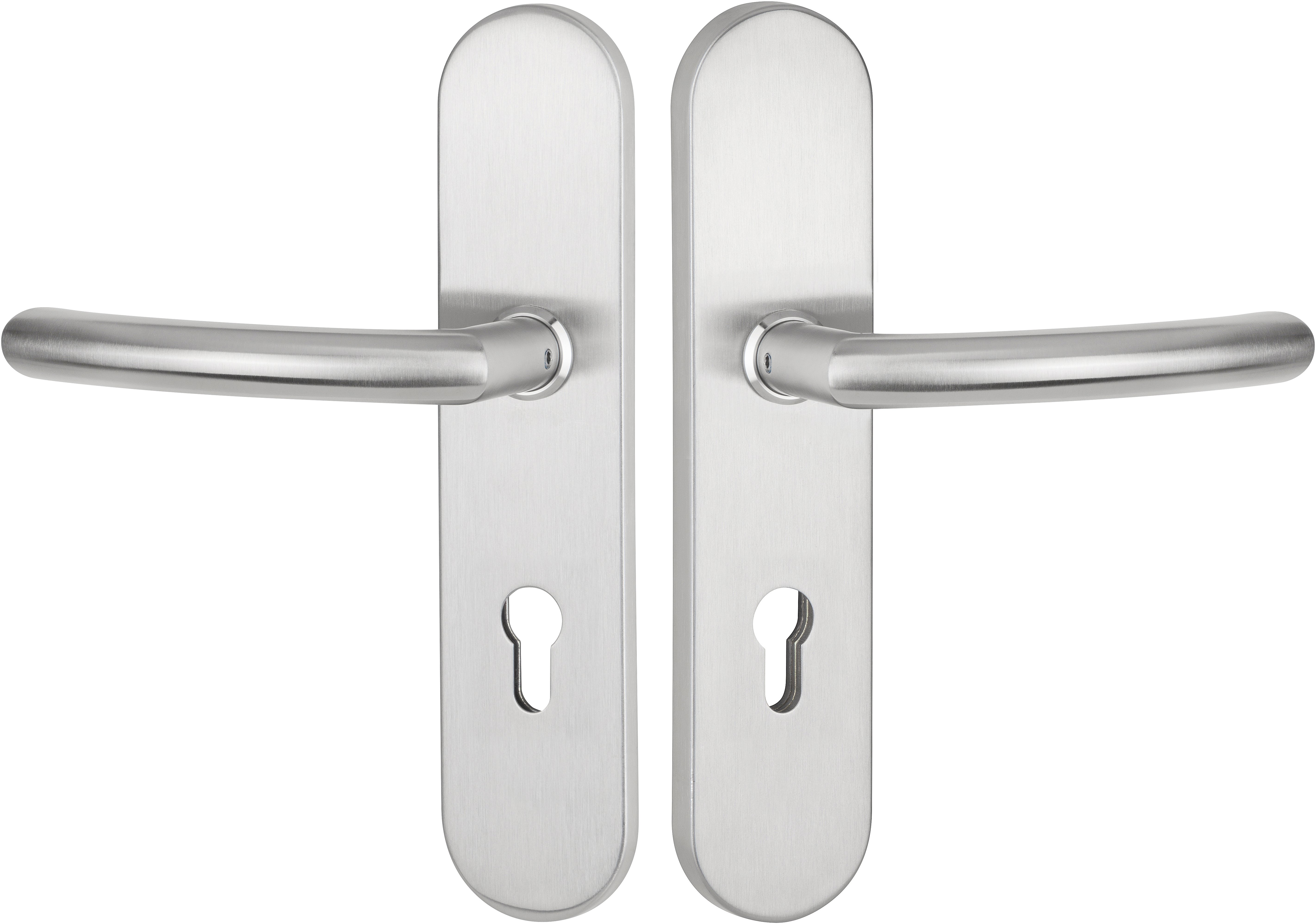  Artikelbild 1 des Artikels “Schutzdrückergarnitur Serie BASIC 04 Edelstahl matt, innen und außen Klinke 72mm für Wohnungseingangstüren | OHNE | beidseitig Drücker“