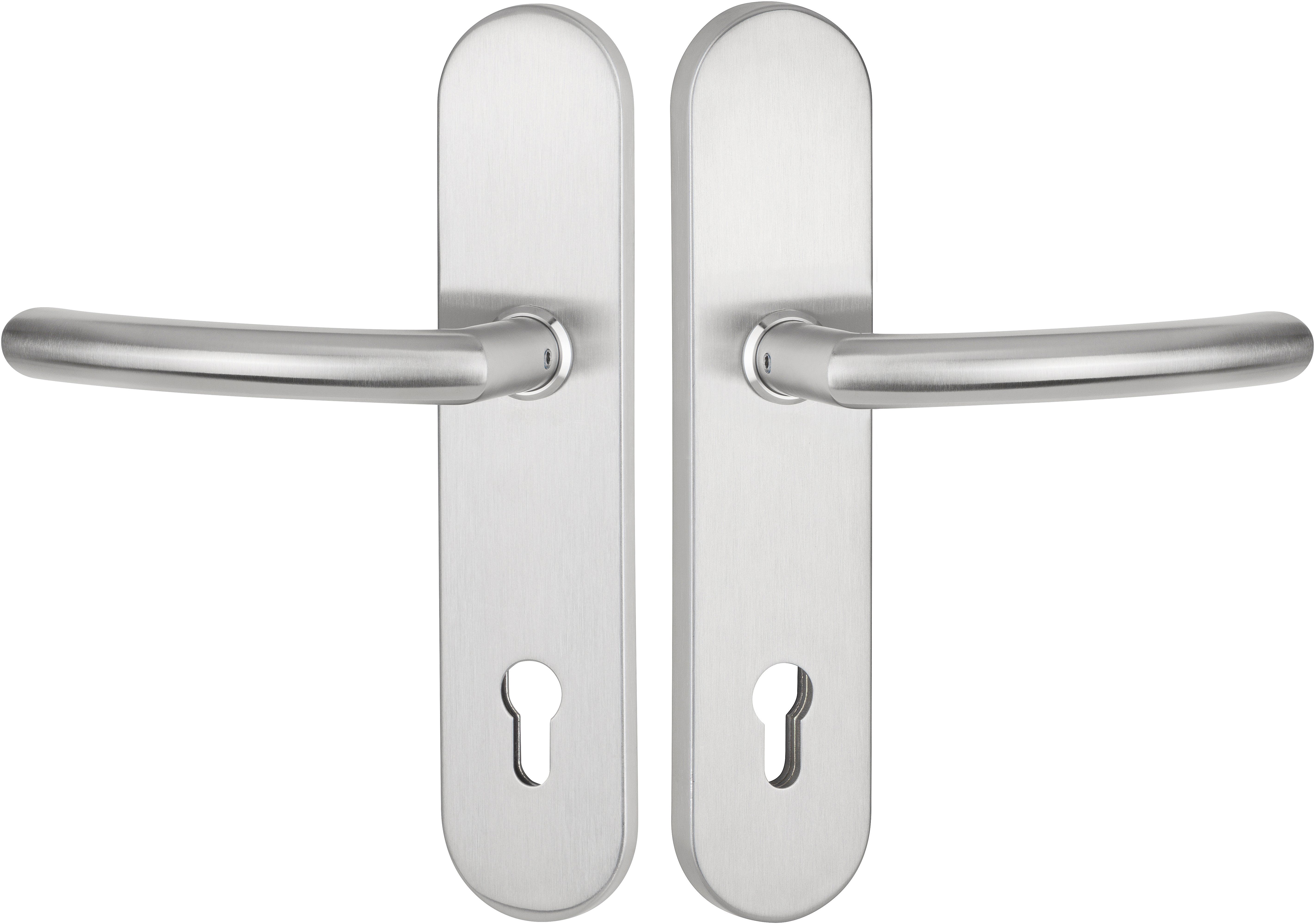  Artikelbild 1 des Artikels “Schutzdrückergarnitur Serie BASIC 04 Edelstahl matt, beidseitig Klinke 92mm für Haustüren | OHNE | beidseitig Drücker“