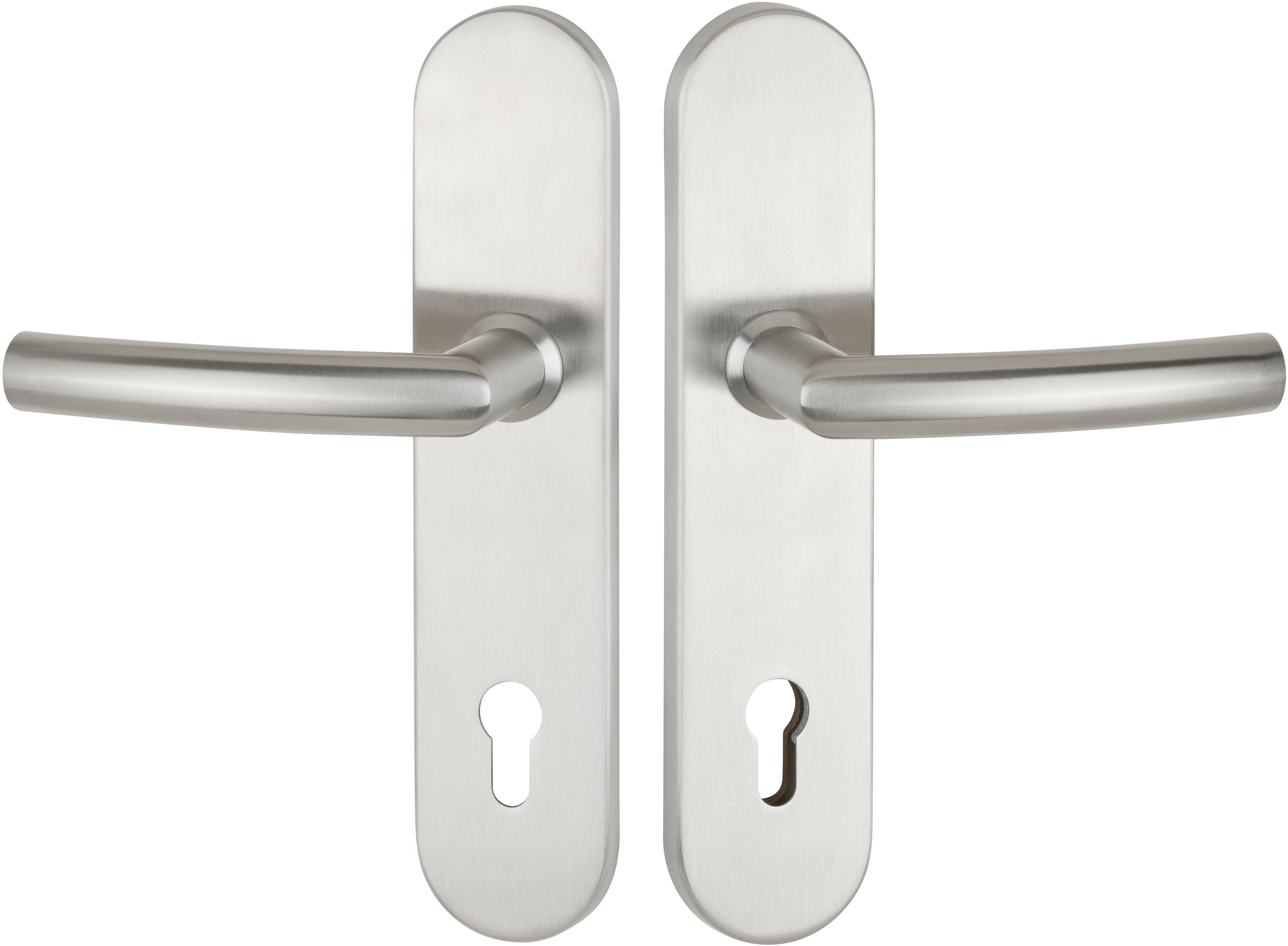  Artikelbild 1 des Artikels “Schutzdrückergarnitur Serie BASIC 07 Edelstahl matt, innen und außen Klinke 92mm für Haustüren | OHNE | beidseitig Drücker“