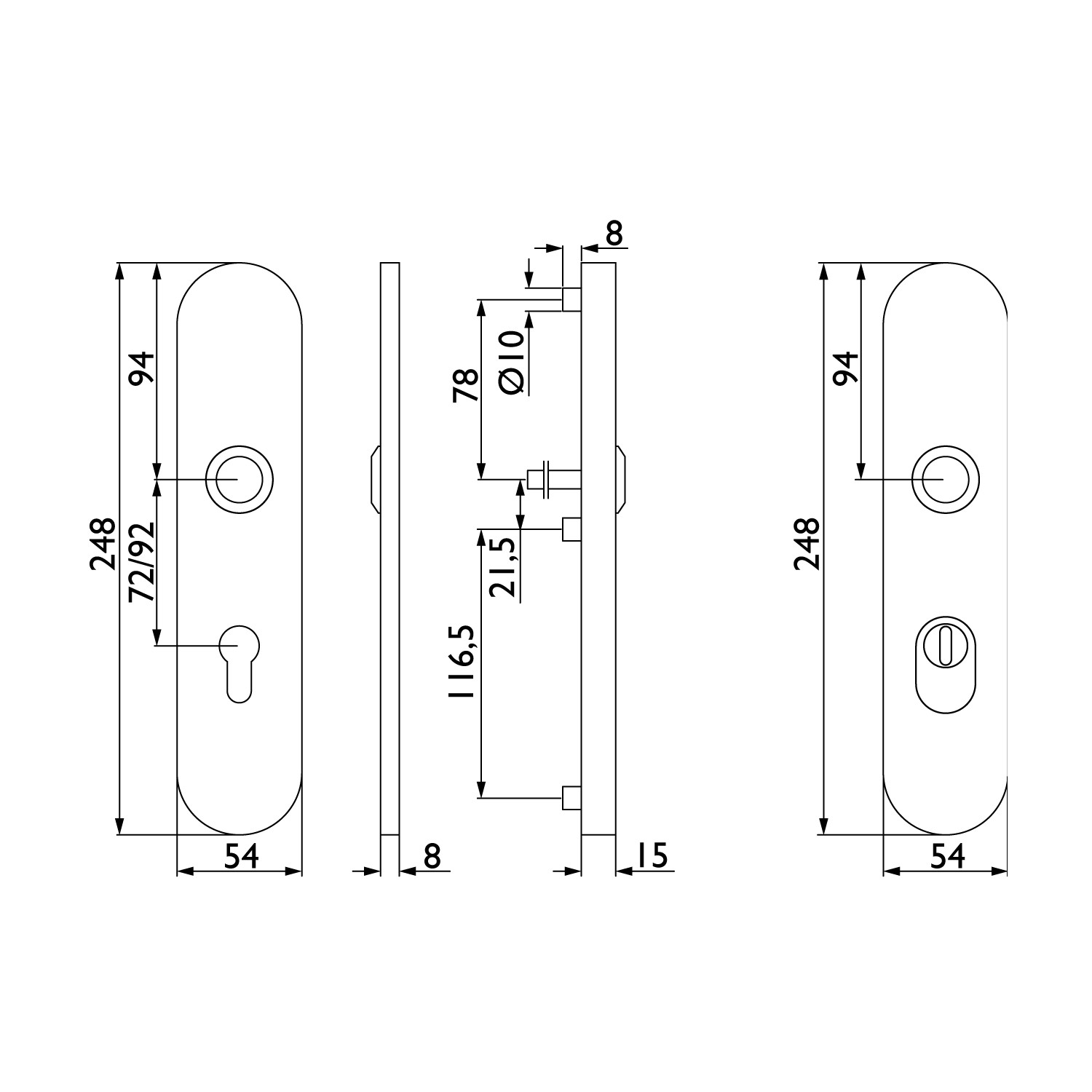  Artikelbild 2 des Artikels “Schutzdrückergarnitur Serie BASIC 02 Edelstahl matt, beidseitig Klinke 92mm für Haustüren | MIT | beidseitig Drücker“