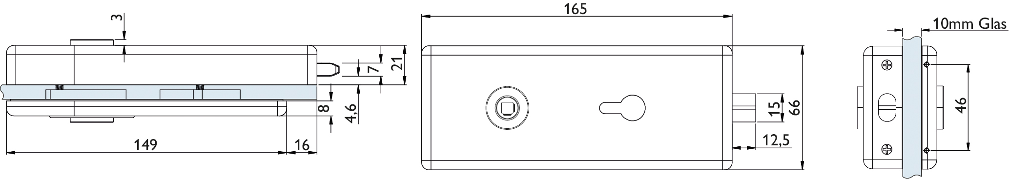  Artikelbild 2 des Artikels “Magnet Glastürschloß Genova PZ Edelstahl matt PZ vorgerichtet | 10mm“